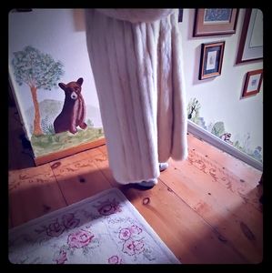 Real white mink with white fox sleeves fur coat